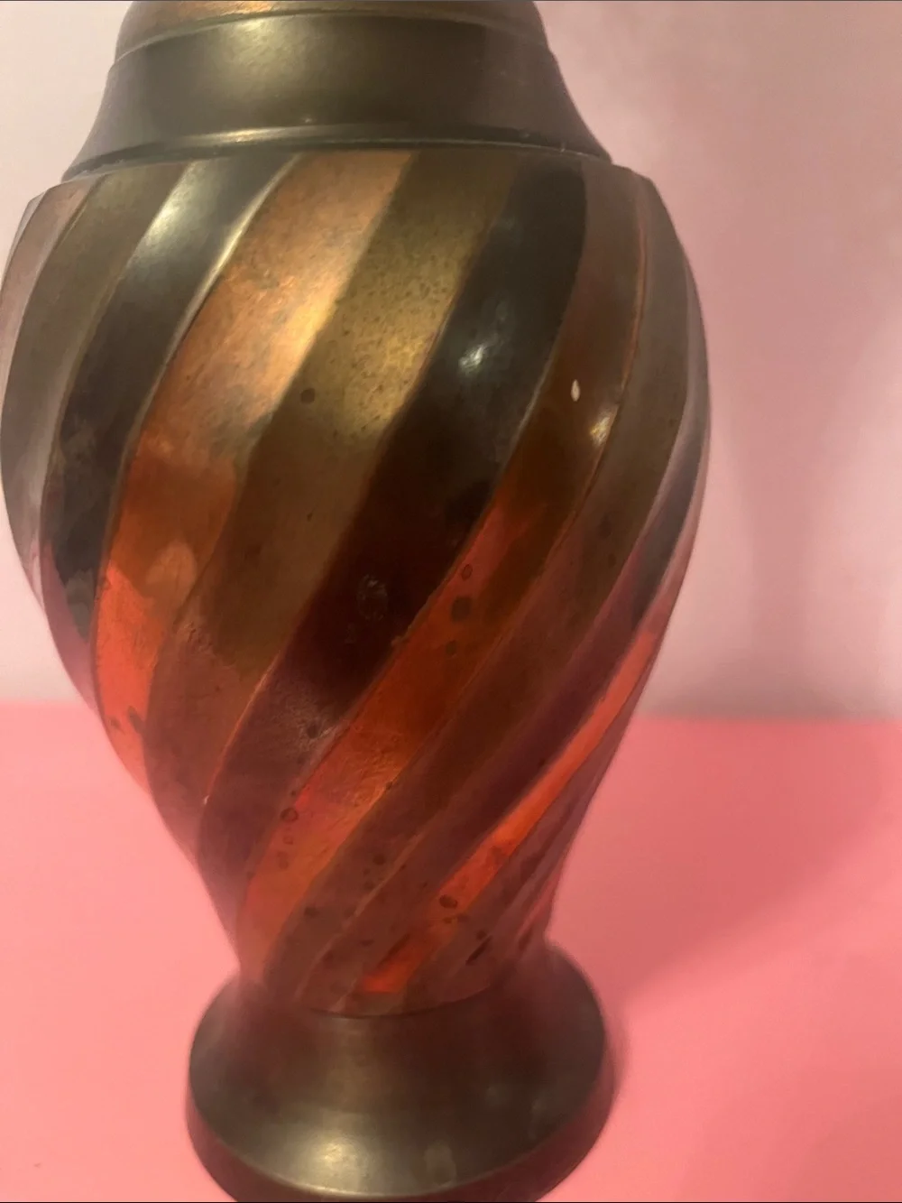 Tricolored vintage brass vase made in India 10.5 inches tall